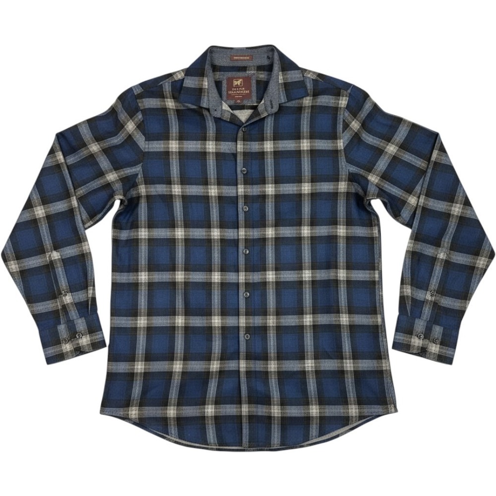 James Tattersall London Men's Button Down Shirt Blue Plaid Microfiber size M